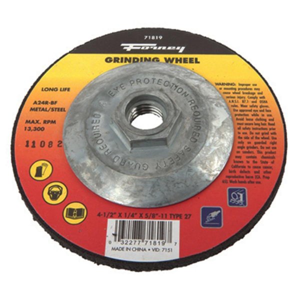 Forney 71819 45 in Type 27 Mounted Steel Grinding Wheel 191236